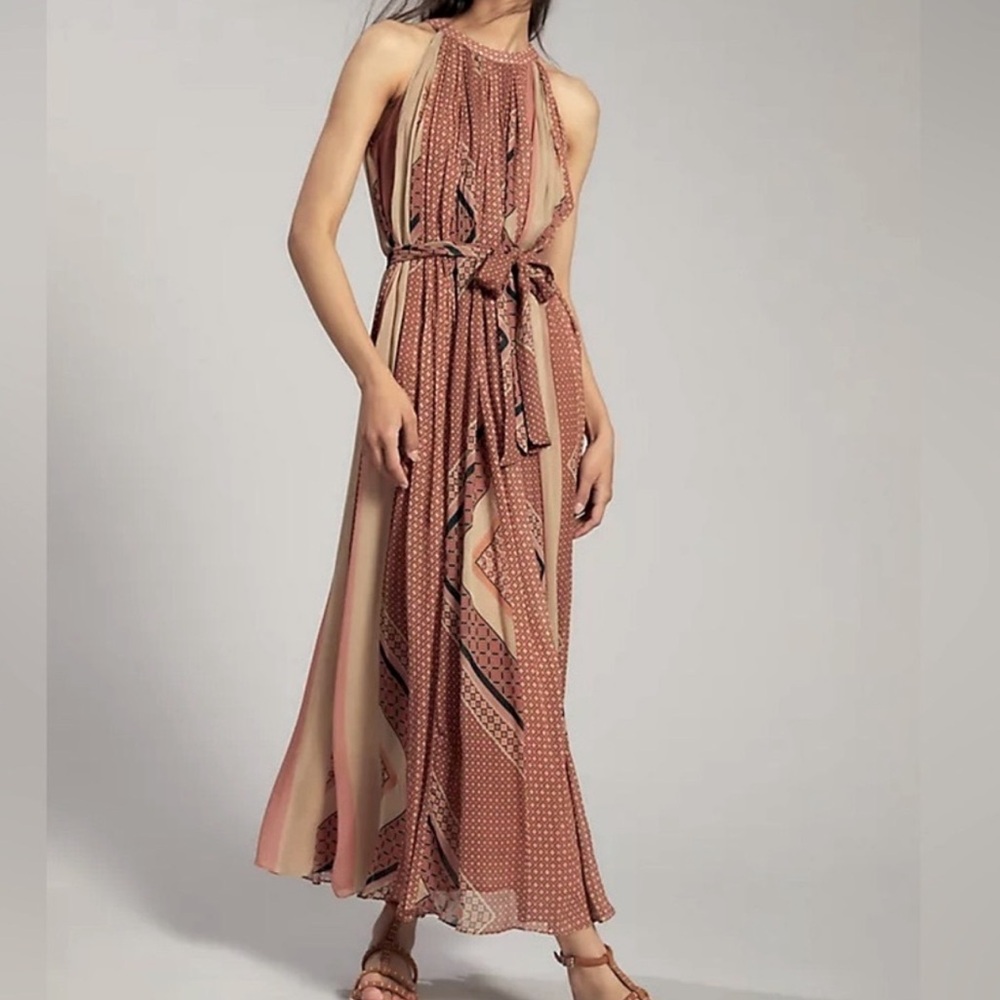 NWOT Nikita Mhaisaikar Elegant Brown Patterned Maxi Dress